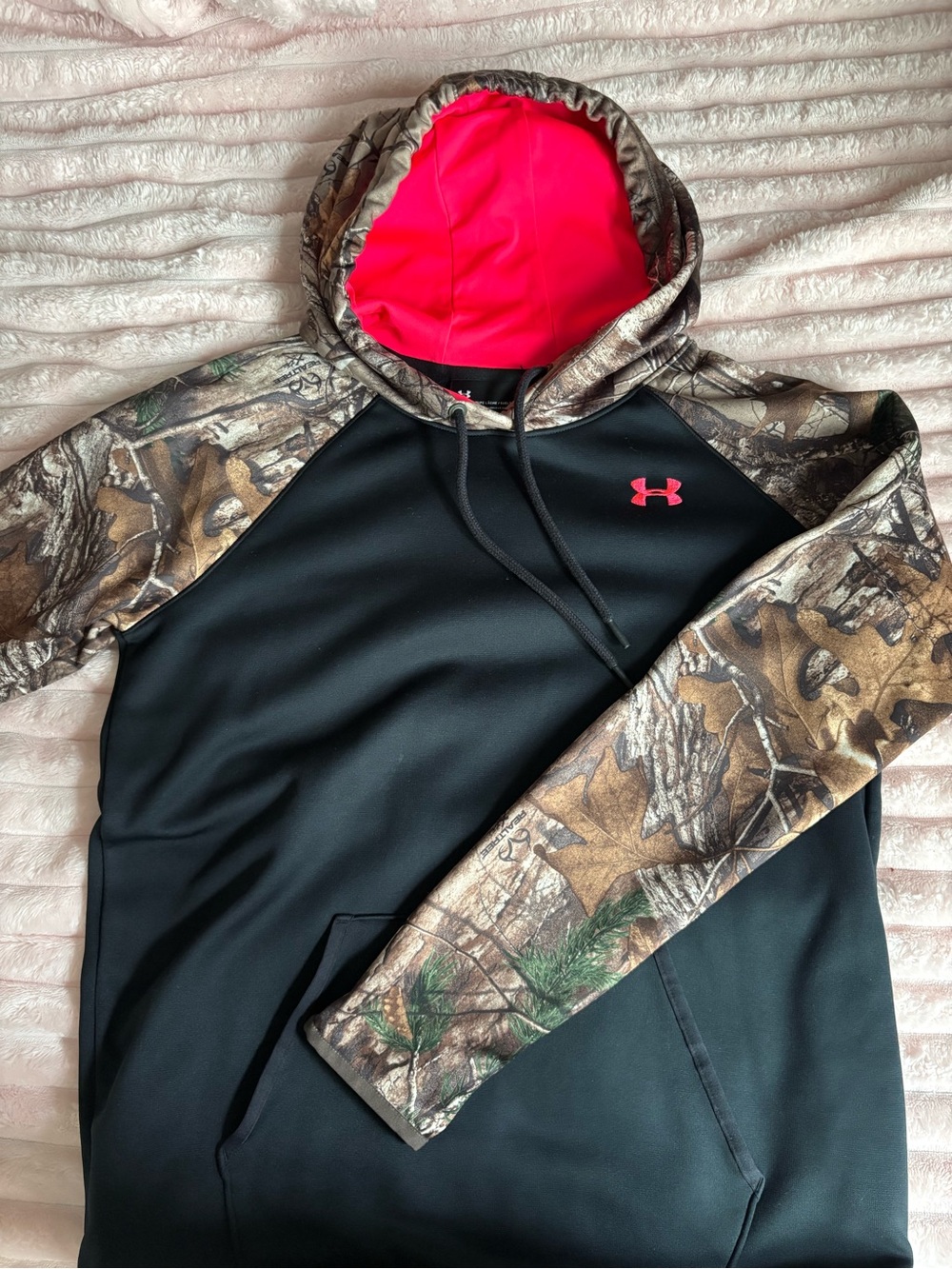 Under Armour x Realtree Black Hoodie with Camo Sleeves & Pink Logo